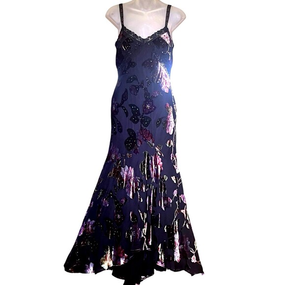 Cache WhimsyGoth Burnout Velvet Slip Dress Beaded Floral Maxi Size 6 - Picture 1 of 15